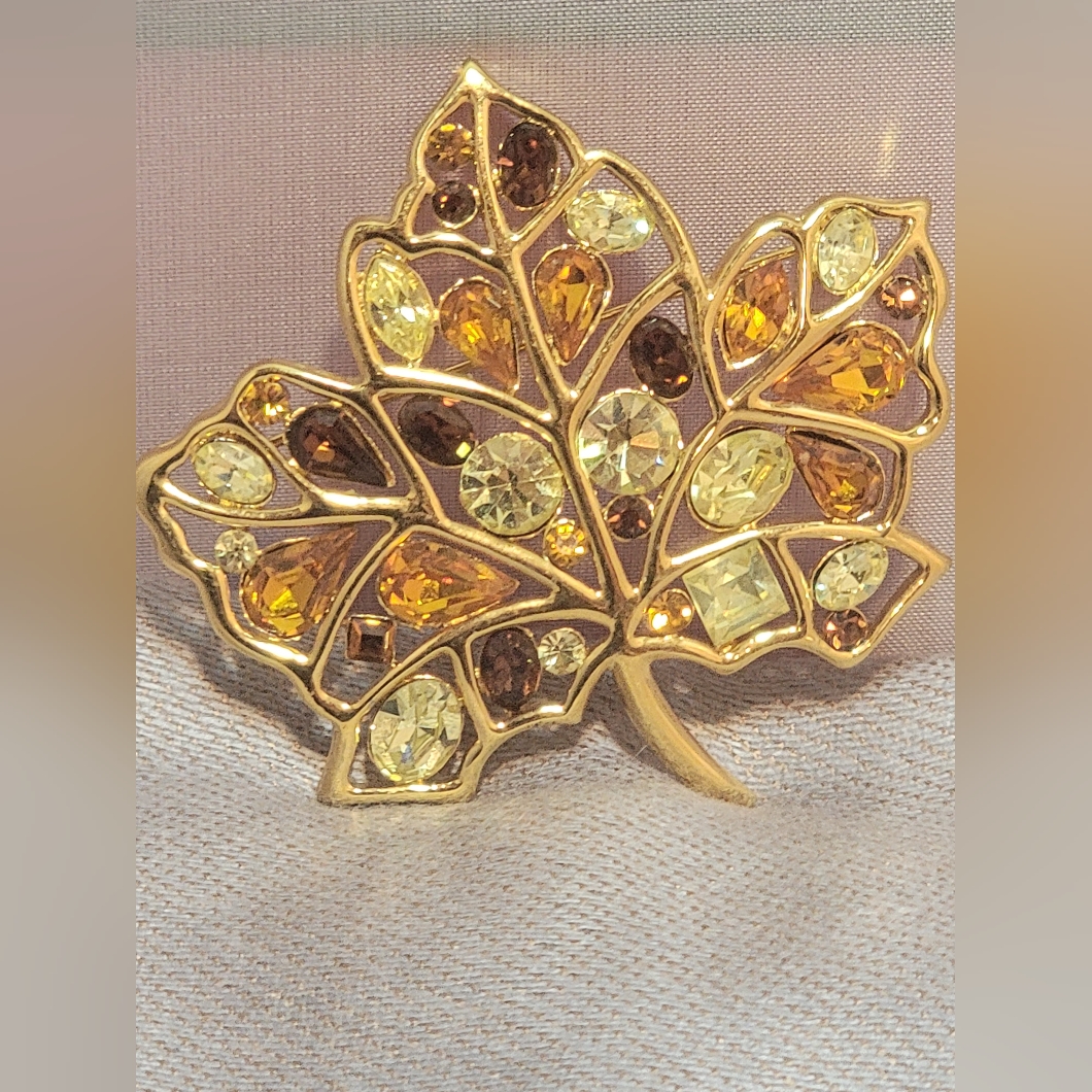 Beautiful Nolan Miller Multi Color Crystal Leaf Brooch 44$